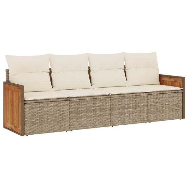 vidaXL Salon de jardin avec coussins 4 pcs beige r&eacute;sine tress&eacute;e