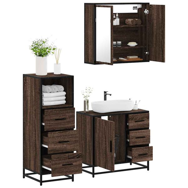 vidaXL Ensemble de meubles de salle de bain 3 pcs Ch&ecirc;ne marron