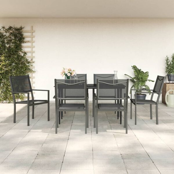 vidaXL Ensemble &agrave; manger de jardin 7 pcs noir textil&egrave;ne et acier
