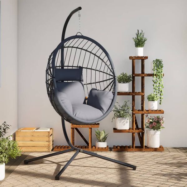 vidaXL Chaise suspendue forme d'&oelig;uf et support gris clair rotin acier