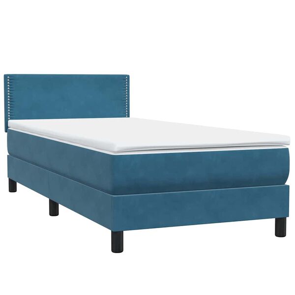 vidaXL Sommier &agrave; lattes de lit et matelas bleu fonc&eacute; 90x210 cm velours