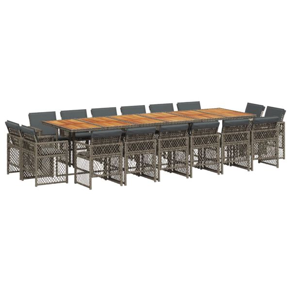 vidaXL Ensemble &agrave; manger de jardin 17 pcs et coussins r&eacute;sine tress&eacute;e