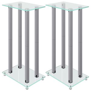 vidaXL Supports de haut-parleurs 2 pcs argenté verre trempé 4 piliers