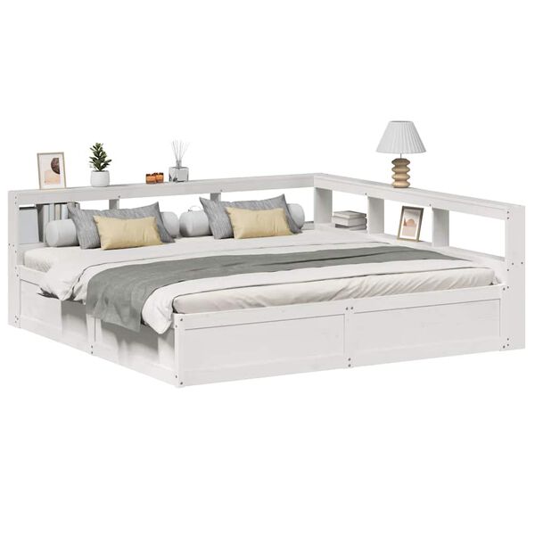 vidaXL Lit biblioth&egrave;que sans matelas blanc 200x200 cm bois pin massif