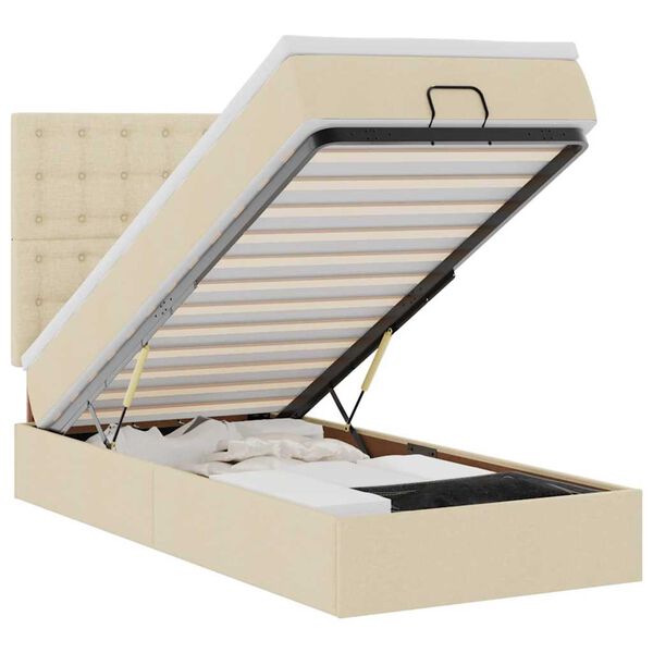 vidaXL Lit ottoman avec matelas et LED cr&egrave;me 90x200 cm tissu