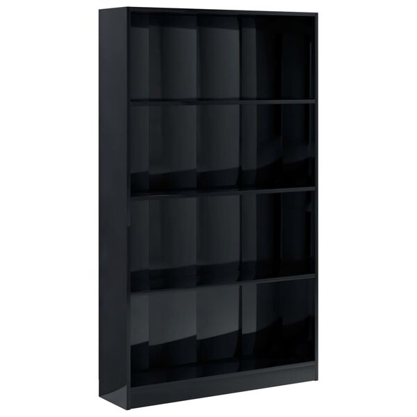 vidaXL Biblioth&egrave;que &agrave; 4 niveaux noir brillant bois d'ing&eacute;nierie