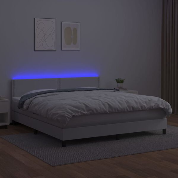 vidaXL Sommier &agrave; lattes de lit avec matelas et LED Blanc 160x200 cm