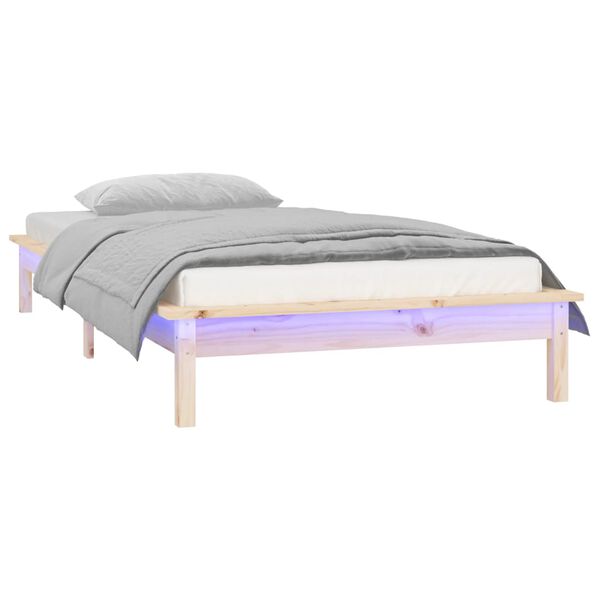 vidaXL Cadre de lit &agrave; LED sans matelas 90x200 cm bois massif
