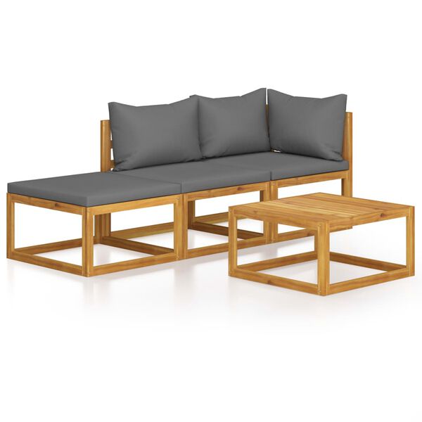 vidaXL Salon de jardin 4 pcs avec coussin Bois d'acacia solide