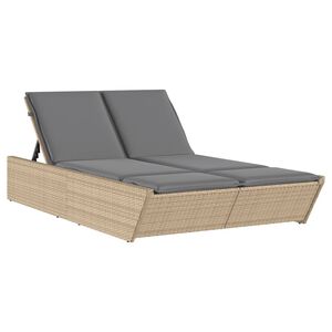 vidaXL Chaise longue double avec coussins beige r&eacute;sine tress&eacute;e