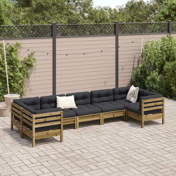 vidaXL Salon de jardin 7 pcs avec coussins bois de pin impr&eacute;gn&eacute;