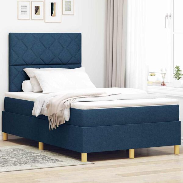 vidaXL Lit &agrave; ressort LED avec matelas Bleu 120 x 200 cm tissu
