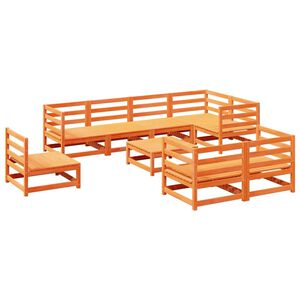 vidaXL Salon de jardin 9 pcs marron cire bois de pin massif