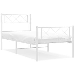 vidaXL Cadre de lit m&eacute;tal sans matelas avec pied de lit blanc 90x200cm