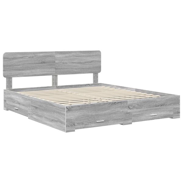 vidaXL Cadre de lit Gris Sonoma 200 x 200 cm Bois d'ing&eacute;nierie
