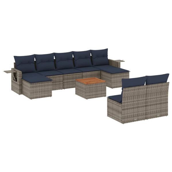 vidaXL Salon de jardin avec coussins 10 pcs gris r&eacute;sine tress&eacute;e