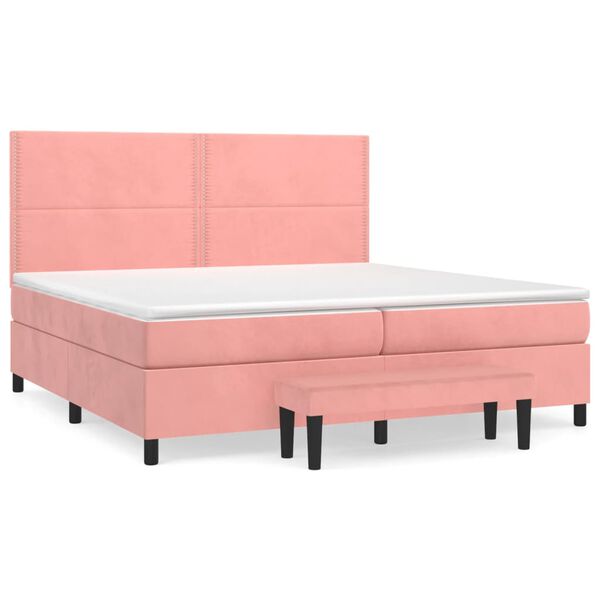 vidaXL Sommier &agrave; lattes de lit avec matelas Rose 200x200 cm Velours