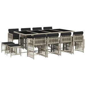 vidaXL Ensemble &agrave; manger de jardin et coussins 13 pcs gris clair rotin