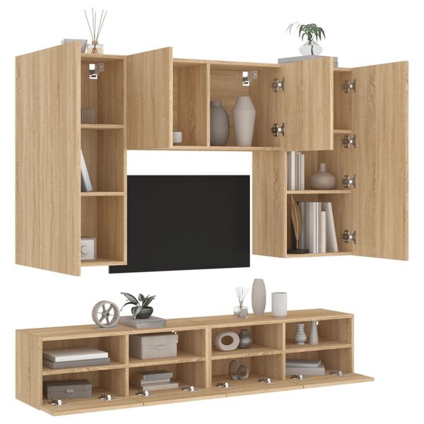 vidaXL Unit&eacute;s murales TV 5 pcs ch&ecirc;ne sonoma bois d'ing&eacute;nierie