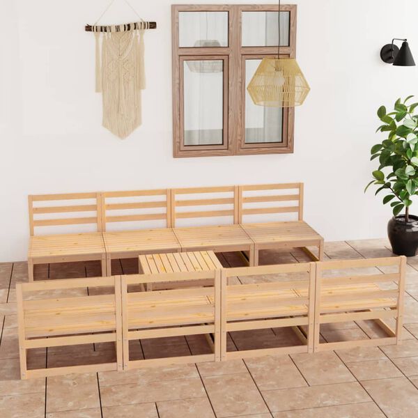 vidaXL Salon de jardin 9 pcs bois de pin massif
