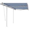 vidaXL Auvent manuel r&eacute;tractable avec poteaux 3x2,5 m Bleu et blanc