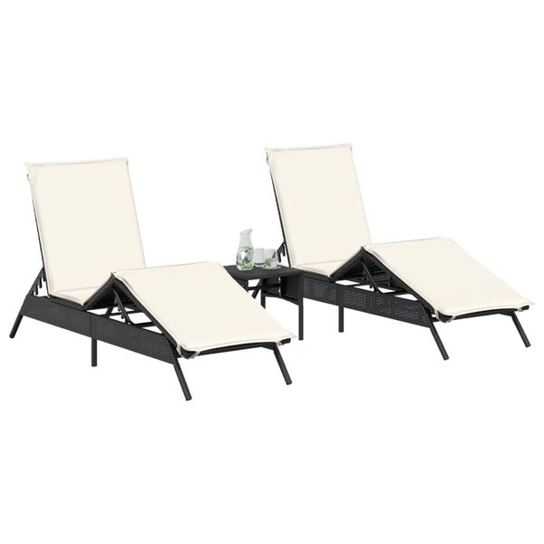 vidaXL Chaises longues avec coussins lot de 2 noir résine tressée