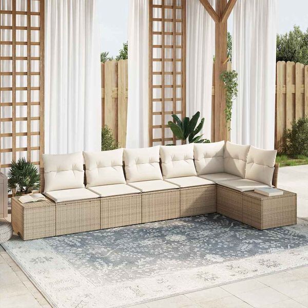 vidaXL Ensemble de canap&eacute; de jardin 6 pcs Beige et cr&egrave;me polyrotin