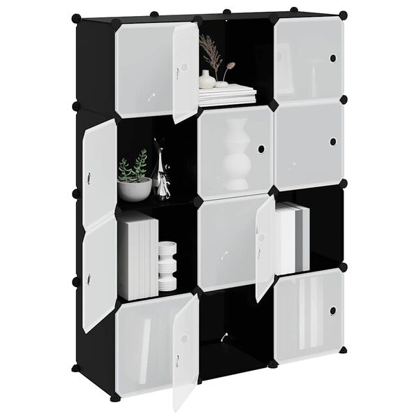vidaXL Cubes de rangement 12 pcs avec portes noir PP