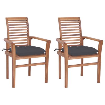 vidaXL Chaises à manger lot de 2 avec coussins anthracite Bois de teck