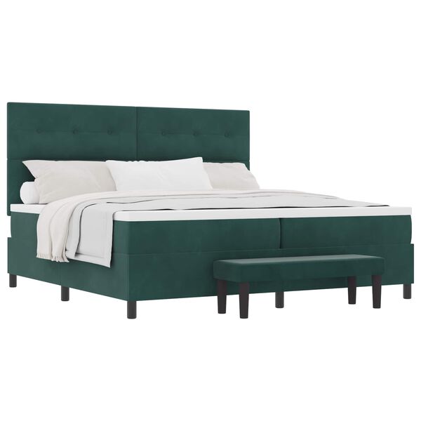 vidaXL Lit &agrave; ressorts avec matelas Vert fonc&eacute; 200 x 200 cm Velours