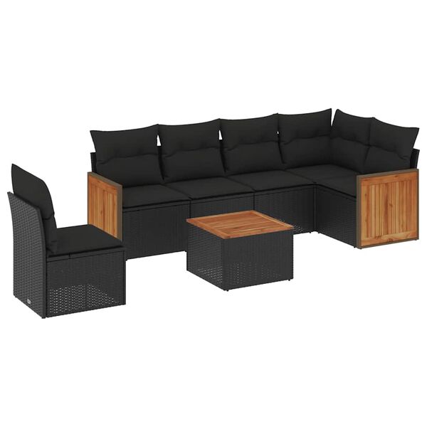 vidaXL Salon de jardin 7 pcs avec coussins noir r&eacute;sine tress&eacute;e