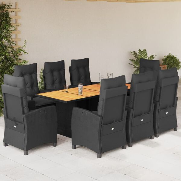 vidaXL Ensemble &agrave; manger de jardin 9pcs coussins noir r&eacute;sine tress&eacute;e