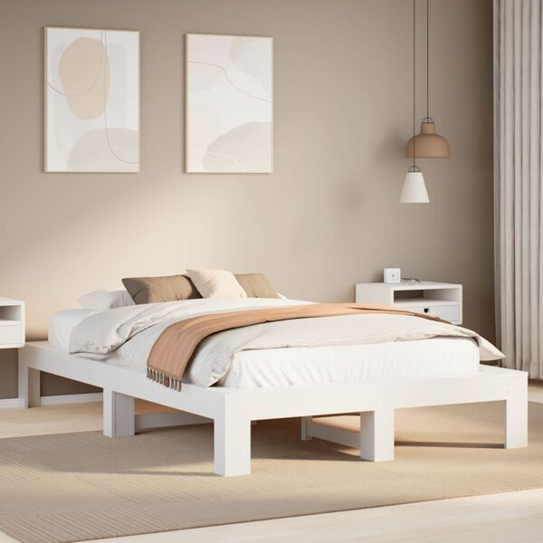 vidaXL Cadre de lit sans matelas blanc 135x190 cm bois de pin massif