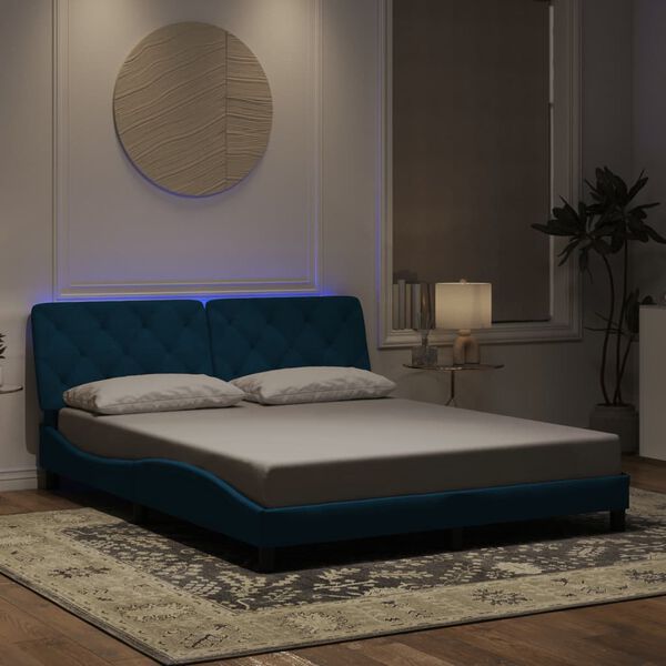 vidaXL Cadre de lit avec LED sans matelas bleu 160x200 cm velours