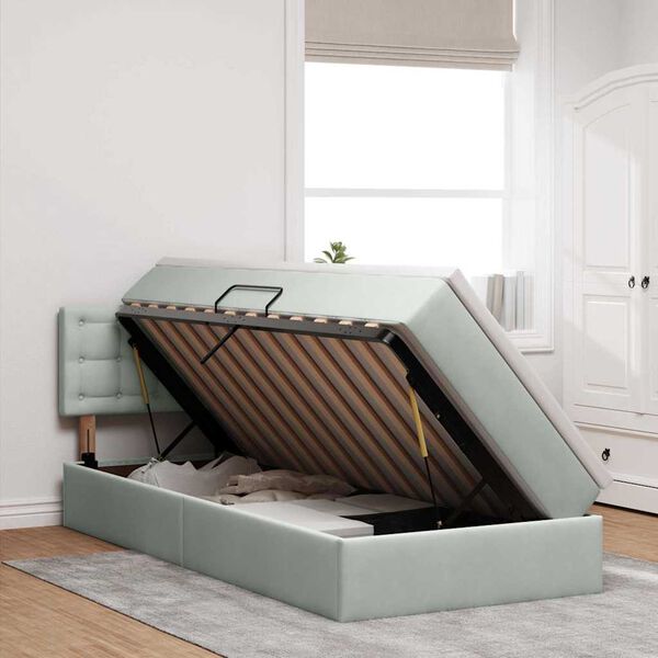vidaXL Lit de Rangement avec matelas Gris clair 100 x 200 cm Velours