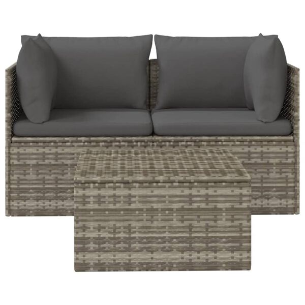 vidaXL Salon de jardin 3 pcs avec coussins Gris R&eacute;sine tress&eacute;e