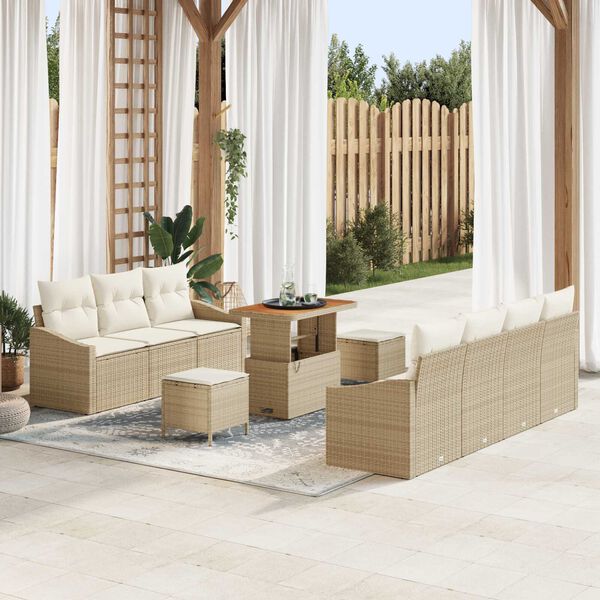vidaXL Ensemble de canap&eacute; de jardin avec coussin 10 pcs Beige et cr&egrave;me