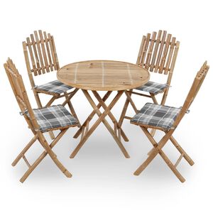 vidaXL Mobilier &agrave; d&icirc;ner d'ext&eacute;rieur pliable 5 pcs avec coussins bambou