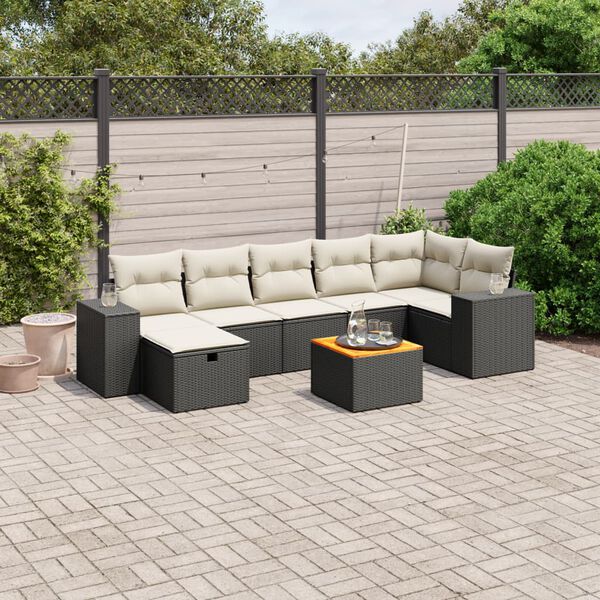 vidaXL Salon de jardin 8 pcs avec coussins noir r&eacute;sine tress&eacute;e