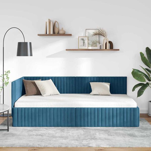 vidaXL Cadre de lit d'angle Bleu 100 cm x 200 cm Velours