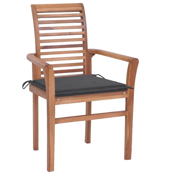 vidaXL Chaises &agrave; manger lot de 4 avec coussins anthracite Bois de teck