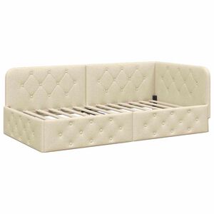 vidaXL Cadre de lit d'angle avec t&ecirc;te de lit Cr&egrave;me 100 x 200 cm tissu