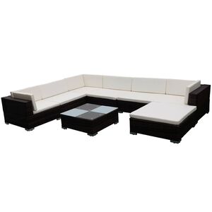 vidaXL Salon de jardin 8 pcs avec coussins r&eacute;sine tress&eacute;e marron