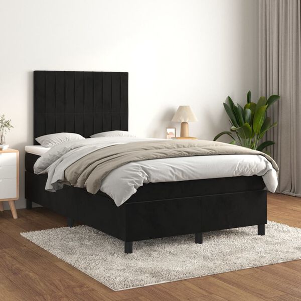 vidaXL Sommier &agrave; lattes de lit avec matelas Noir 120x200 cm Velours