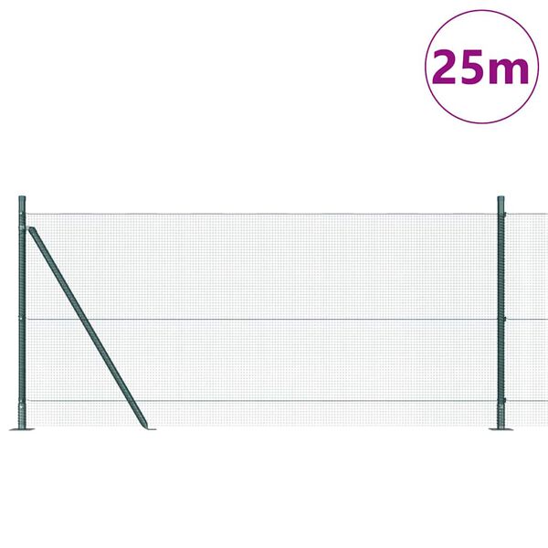 vidaXL Poteau de cl&ocirc;ture. Vert 25 x 1 m (maille 12 x 12 mm) Acier