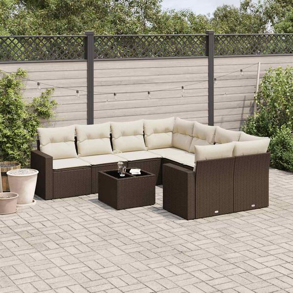 vidaXL Salon de jardin avec coussins 9 pcs marron r&eacute;sine tress&eacute;e