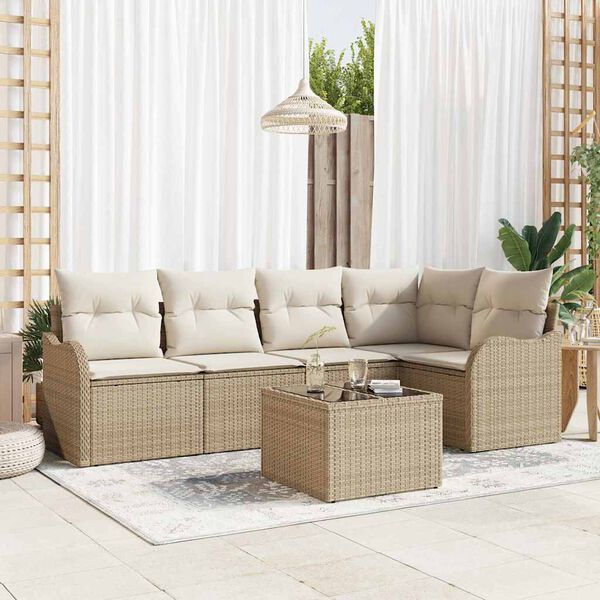 vidaXL Ensemble de canap&eacute; de jardin 6 pcs Beige Poly rotin