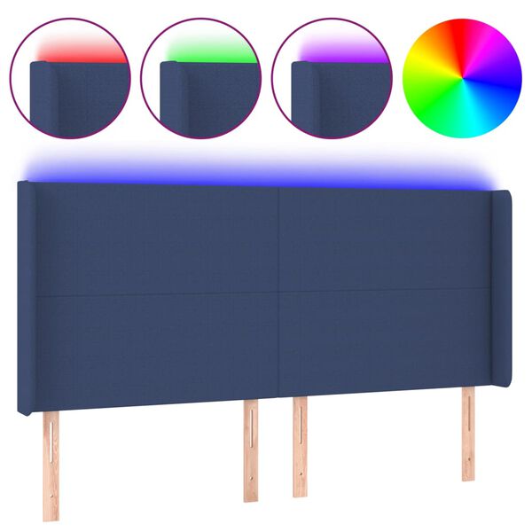 vidaXL T&ecirc;te de lit &agrave; LED Bleu 183x16x118/128 cm Tissu