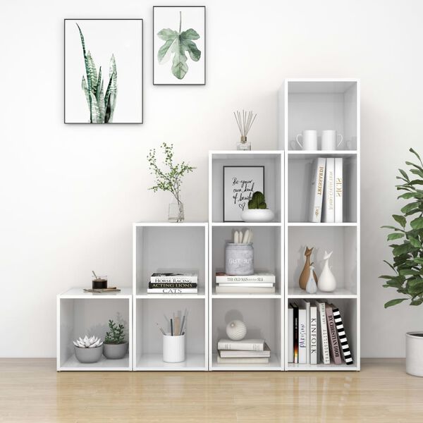 vidaXL Ensemble de meubles TV 4 pcs Blanc brillant Bois d'ing&eacute;nierie