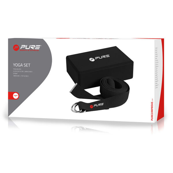 Pure2Improve Ensemble de bloc et sangle de yoga Noir